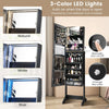 Freestanding Jewelry Armoire Lockable Jewelry Mirror Cabinet w/3-Color Led Light