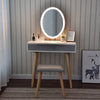 Square Mirror Dressing Table Set LED Light Mirror Vanity Desk with Stool Drawer
