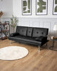 Sofa Bed 2 Seater Black Faux Leather Click Clack Cup Holders Comfy Guest Bed