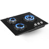 OYAJIA 58cm Black 3 Burner Gas On Glass Hob With Cast Iron Pan Stands UK