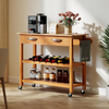 Kitchen Island on Wheels Storage Trolley Cart Drawer Shelves Countertop Brown