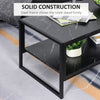 Two-Tier Marble Effect Coffee Table with Metal Frame Living Room Table Black