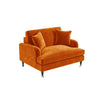 Orange Velvet Loveseat with Saddle Arms Wood Legs Foam Filled Traditional Style