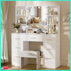 Dressing Table Set Vanity Makeup Desk with Stool And 3-Color LED Lighted Mirror