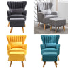 Fabric Upholstered Scallop Shell Wing Back Armchair Fireside Chair and Footstool