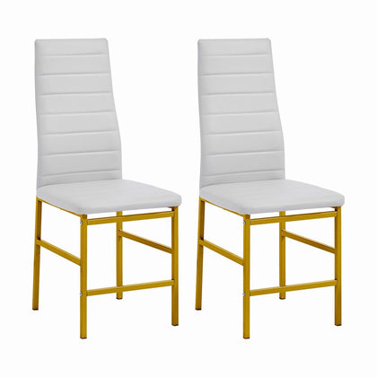 2x High Back White Faux Leather Dining Chairs Golden Legs Dining Room Kitchen