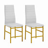 2x High Back White Faux Leather Dining Chairs Golden Legs Dining Room Kitchen