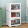 3PCS Stackable Folding Plastic Clothes Organizer Dual Doors Storage Boxes Case