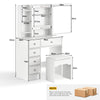 Dressing Table Wood Makeup Desk with Slide Mirror 5 Drawers Stool Bedroom White
