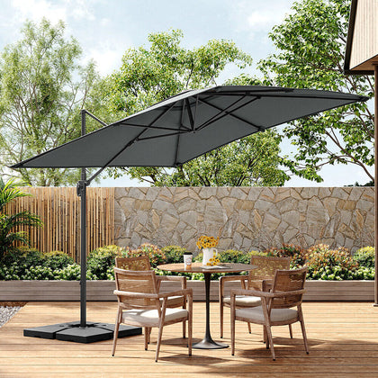 3M Sun Rotating Umbrella Garden Banana Parasol Cantilever Canopy Weight Base