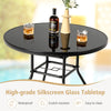 86CM Patio Dining Table Round Tempered Glass Table w/3.5 cm Umbrella Hole