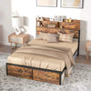 Rustic Style Double Bed Frame with Headboard Storage Feature
