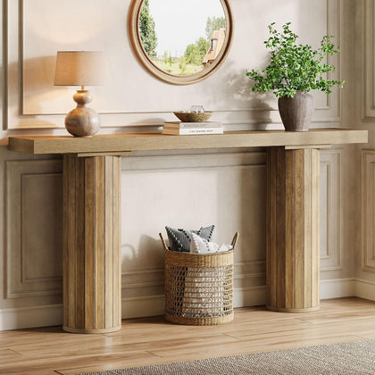 63-Inch Farmhouse Extra Long Console Table, Wooden Rectangular Foyer Sofa Table