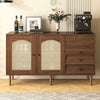 Rattan 2 Door Wooden TV Stand Cabinet Sideboard Cupboard Buffet 3 Drawer Storage