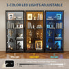 71" Display Cabinet with Glass Doors, Modern Curio Cabinet with 3 Color Lights