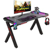 Adjustable LED Gaming Desk Computer Table w/Cup Holder Headphone Hook Cable Hole