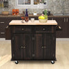 Butcher Block Wood Kitchen Cabinet Rolling Kitchen Island Storage Trolley Cart