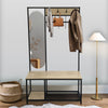 Modern Mirror Metal Coat Rack Stand with Shoe Storage Hallway Furniture 8 Hooks