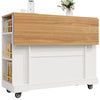 ROLLING KITCHEN ISLAND WITH DROP LEAF TOP, 2 STORAGE DRAWERS & SPICE RACK, WHITE