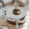 FATIVO Large Round Mirrored Coffee Table Beveled Bling Crushed Diamond End Table