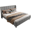 DOUBLE BED FRAME 4FT6 UPHOLSTERED PLATFORM WITH HEADBOARD AND SOLID WOODEN SLATS