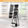 Mobile Jewelry Cabinet Floor Standing Lockable Jewelry Armoire Organiser-White