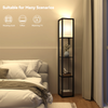LED Floor Lamp Wood Modern Lounge Light 3-tier Open Storage Shelf Display Black