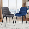 Set of 2 Velvet Dining Chairs Padded Seat Kitchen Chairs Metal Leg Blue Grey