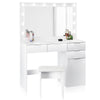 Large White Dressing Table Set with LED Lights Mirror and Makeup Cushioned Stool