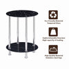 2 Tier Round Black Marble Tempered Glass Side End Bedside Table Stainless Steel