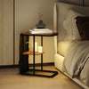 LED Side Table 3 Color Lighted Bedside Sofa End Table with Storage Pocket Brown
