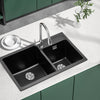 2 Bowl Black Composite Kitchen Sink with Waste Plug Kit Deep Bowls Undermount UK