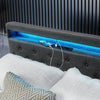 Double Size Bed Frame Bed Platform LED Lights Upholstered Headboard & 4 Storage