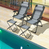 Set of 2 Folding Camping Chairs & Ottoman 7-Position Adjustable Recliner Chair