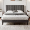 Double Bed Frame, Velvet Upholstered Platform Bed with Channel Tufted Headboard