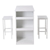 Compact White Kitchen Breakfast Bar Set 1 Table with 3-Tier Storage + 2 Stools