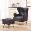 Fabric Upholstered Scallop Shell Wing Back Armchair Fireside Chair and Footstool