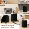 Velvet Storage Ottoman Set of 2 Modern Round Ottoman with Storage Black