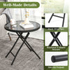 Folding Glass Table Backyard Heavy-Duty Steel Patio Coffee Table-Black