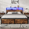 DOUBLE METAL BED FRAME WITH LED, CHARGING STATION, STORAGE HEADBOARD AND DRAWERS
