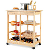 Mobile Serving Cart Rolling Wooden Kitchen Island Cart Tile Counter Top Natural