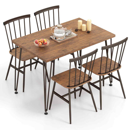 5-Piece Dining Table Set for Kitchen Table & 4 Chairs w/ Metal Frame Walnut