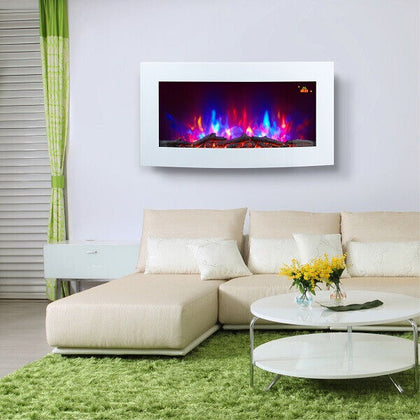 2025 TRUFLAME™ FLAME EFFECT LOG WHITE GLASS CURVED WALL MOUNTED ELECTRIC FIRE