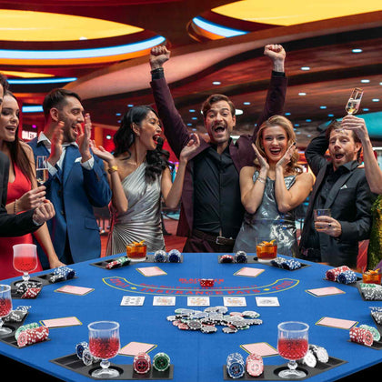 Anti-Slip Blackjack Board Game Mat 120CM 8-Player Foldable Poker Table Top-Blue