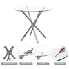 4pcs Grey PU Leather Dining Chairs & Round Clear Glass Dining Table Dining Set