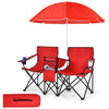 Folding Loveseat Camping Chair Portable Picnic Double Chair w/umbrella