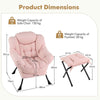 Upholstered Sherpa Reading Chair Accent Sofa Chair Set w/Footrest-Pink
