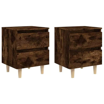 2 x Bedside Cabinets with Solid Wood Legs Smoked Oak 40x35x50 cm - 2 Cabinets