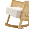 Wooden Rocking Chair Rattan Armrest Linen Fabric Cushion Thick Seat Relax Sofa