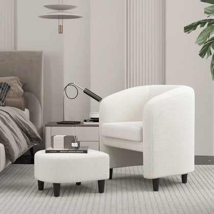 Modern Accent Chair and Ottoman Set Bedroom Upholstered Club Chair w/Footrest